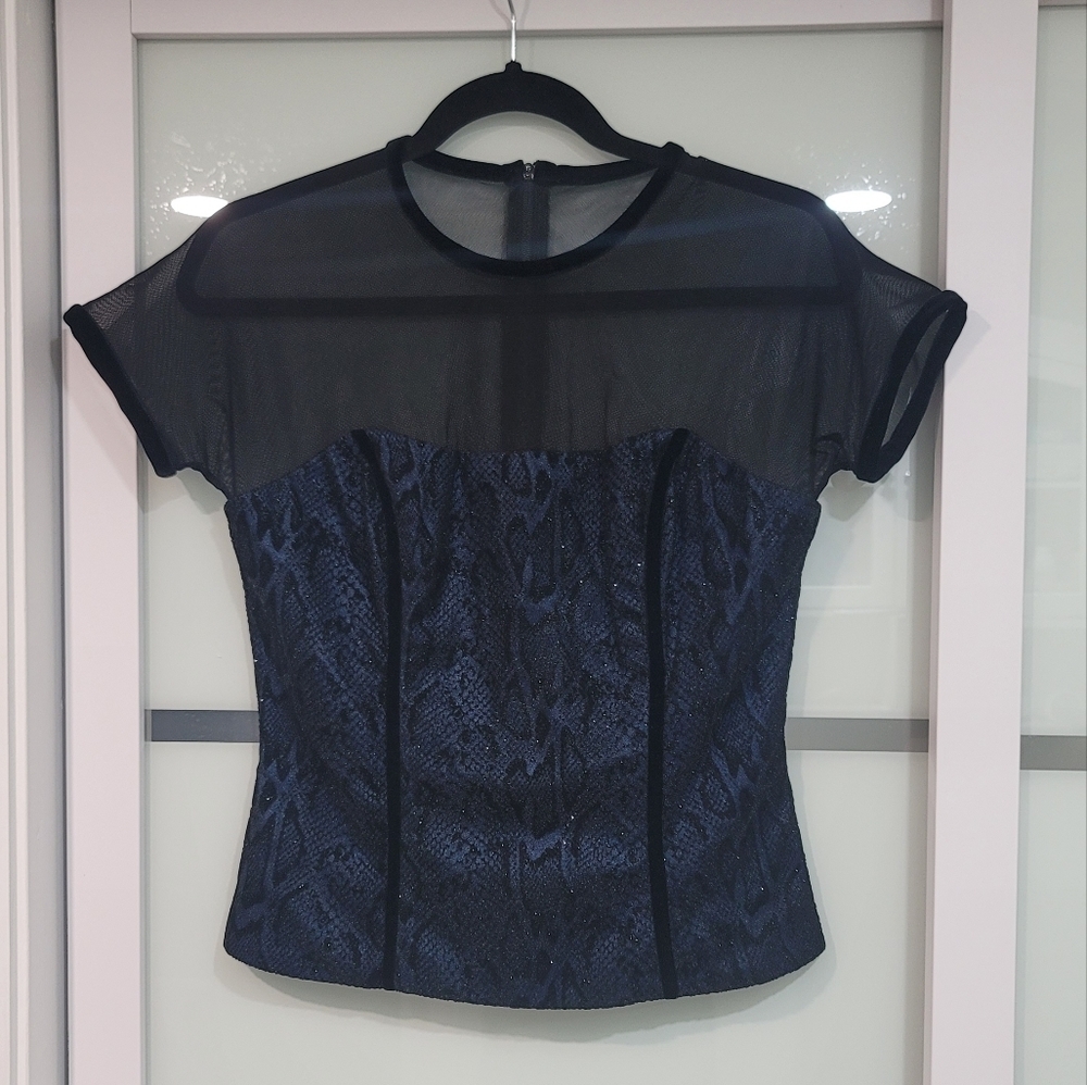 Joseph Ribkoff Mesh Blue Python Top - image 2